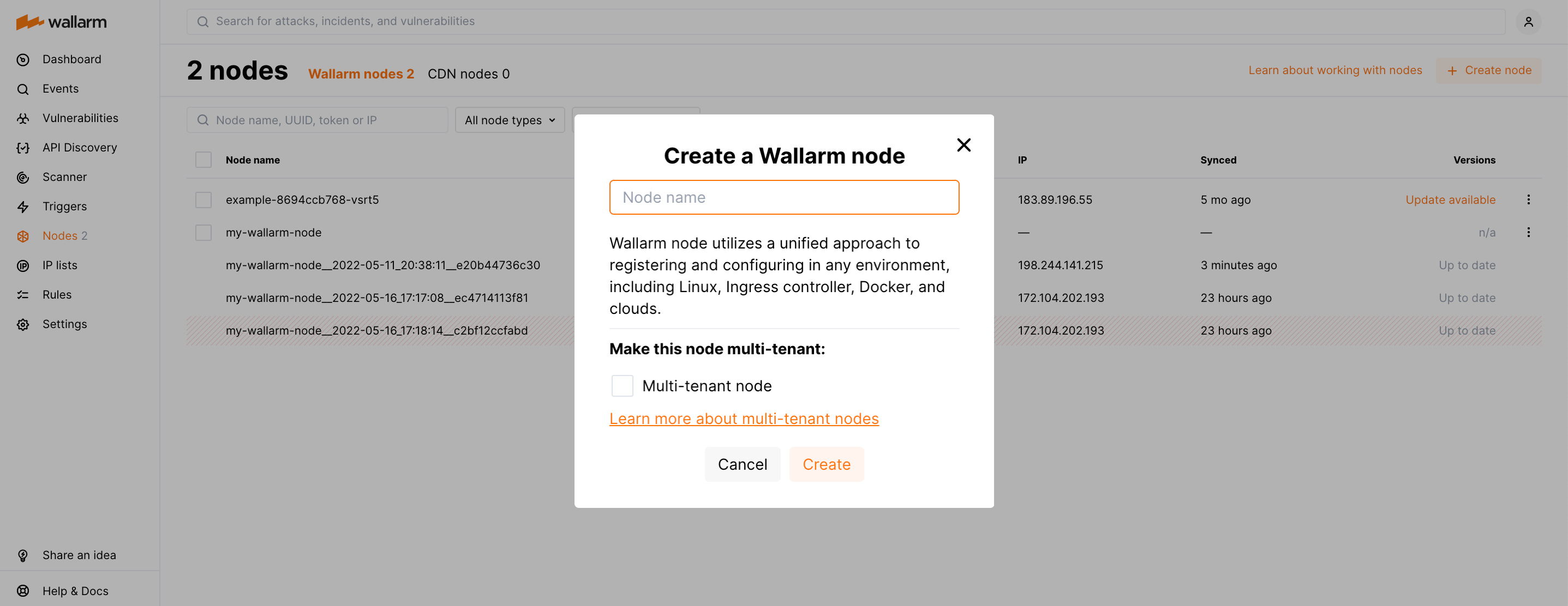 Wallarm node creation